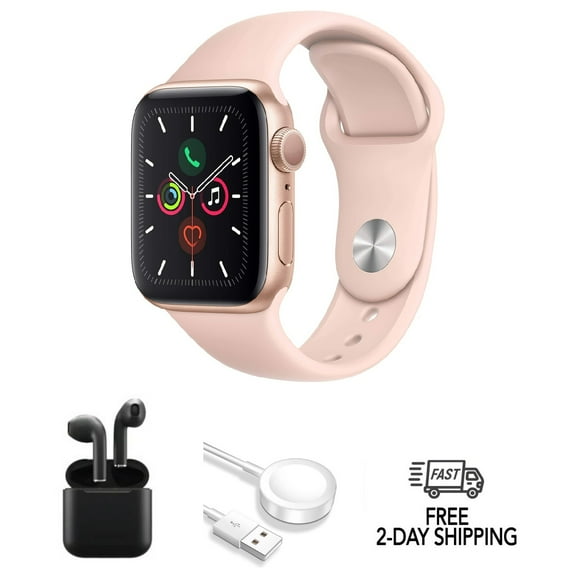 Refurbished Apple Watch Series 4 Aluminum 40mm (GPS + Cellular) Gold w/ Wireless Earbuds