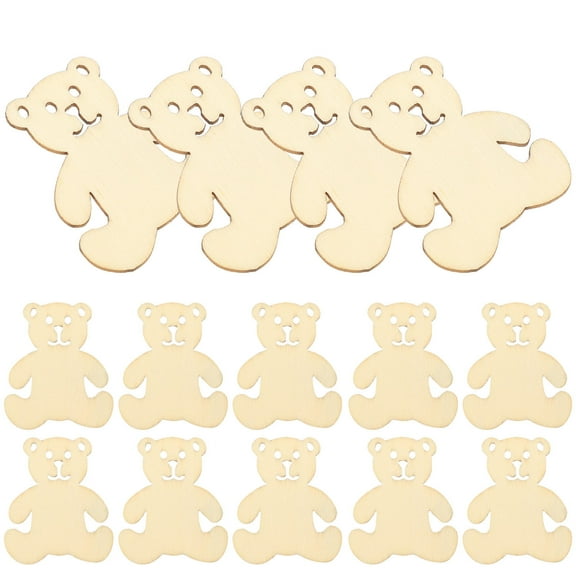 Hytrove Unfinished Bear Wood Cutouts Wooden Diy Project Ornament 40Pcs 1.9x1.6x0.1in