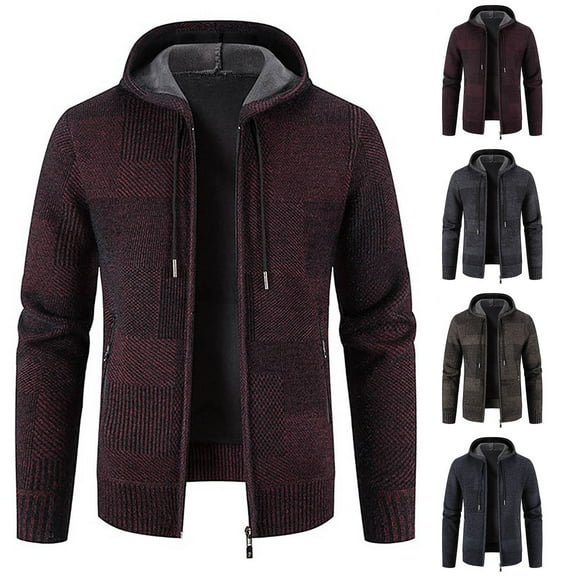 Brondbend Men's Winter Coats Mens Jackets Fall Hooded Long Sleeved Zipper Pocket Outerwear Solid Color Comfy Jacket Loose Fit Going out Tops Coffee