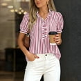 thumbnail image 4 of Puff Sleeve Tops for Women 2026 Summer Gingham Tops Striped Plaid Ruffle Button Down Shirts Business Casual Work Blouse Watermelon Red S, 4 of 6