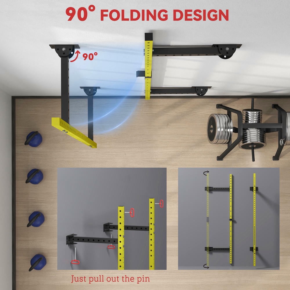 Barara King Adjustable Multi-Functional Racks with Pull Up Bar, Wall Mounted and Adjustable, Barbell Racks with 1000 Pounds Capacity, Yellow