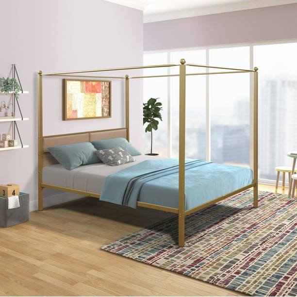 Seventh Canopy Platform Bed Frame Queen, Brass Metal Bed Frame Queen
