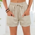 thumbnail image 5 of GEWSEY Women's Linen Shorts Casual Summer Shorts High Waisted Comfy Pull On Shorts with Pockets (Beige, L), 5 of 9