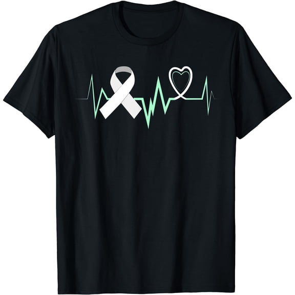 Heartbeat White Ribbon Lung Cancer Awareness Shirt Men Women