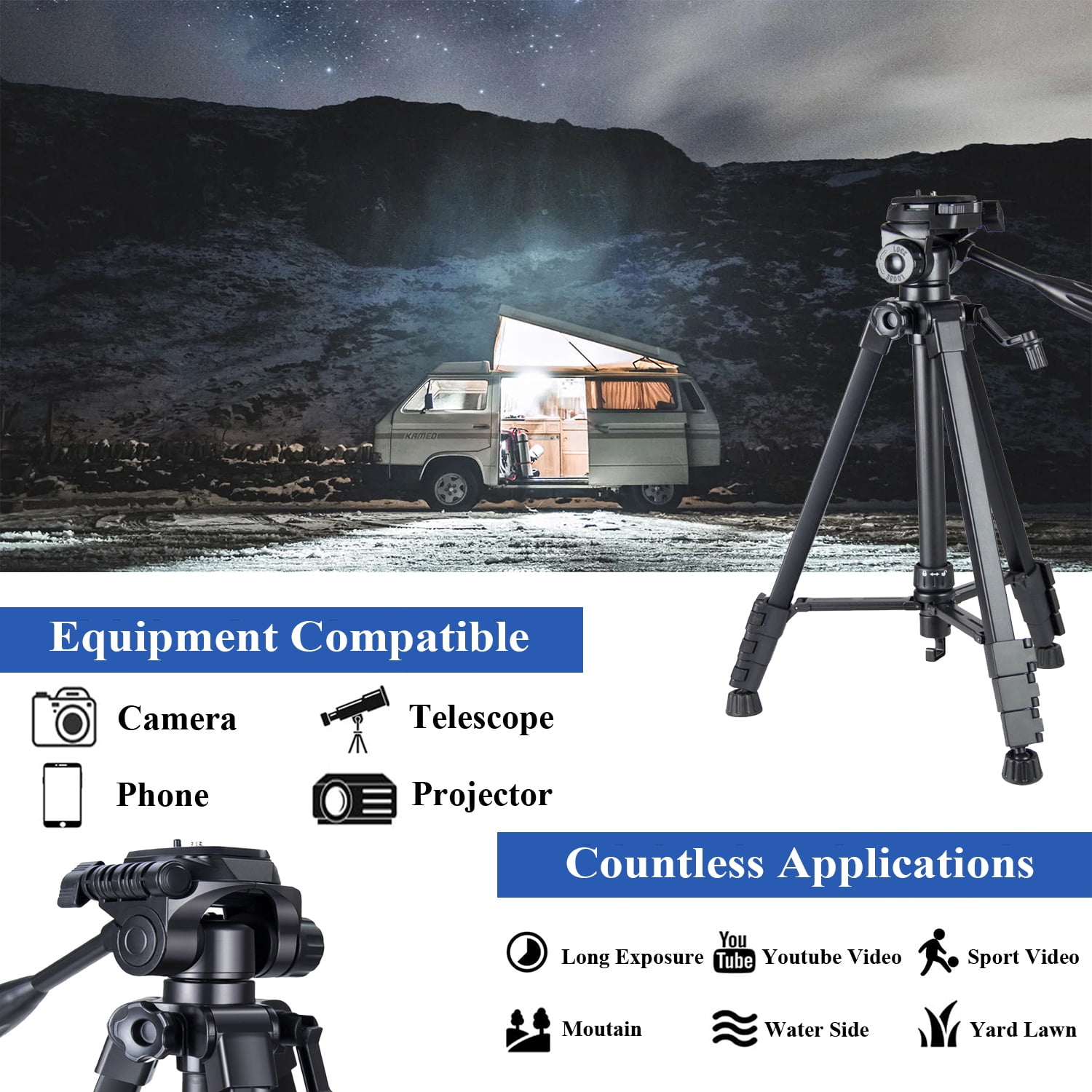 Usmallbee Camera Tripod 67 inch, Tripod for Camera 11LB Maximum Load Capacity, Travel Camera Tripod Stand with Carry Bag