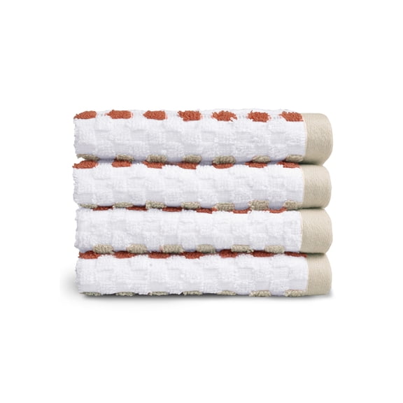 Mainstays Performance 4-Pack Washcloth Set, Terracotta Dot
