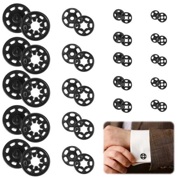 Bewildely 120 Uds. De plástico profesional y duradero, sujetadores para coser camisas, botones de presión a presión Tela de costura y artesanía negro