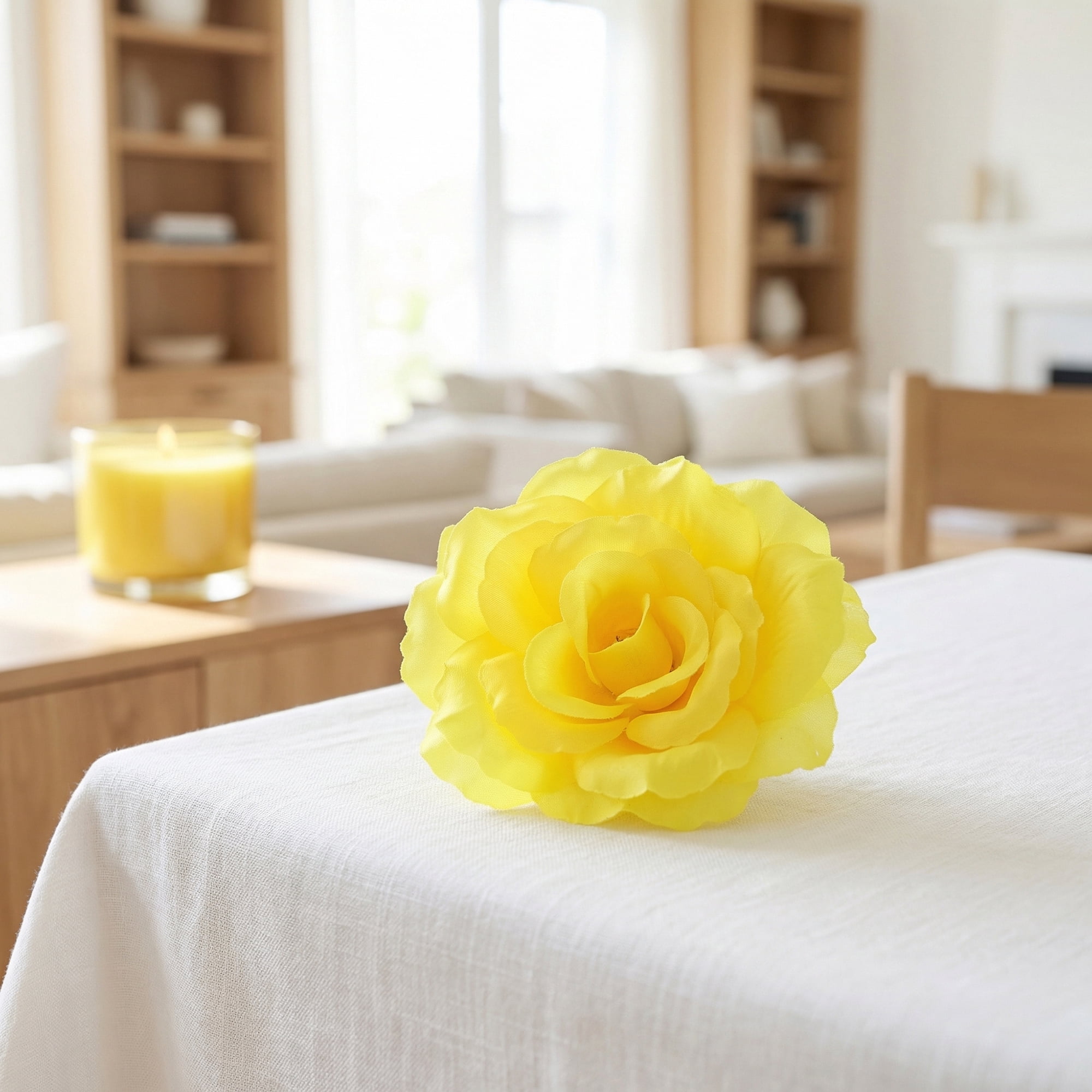 Unique Bargains Artificial Roses Silk Flowers with Detachable Heads Yellow 5.9inch