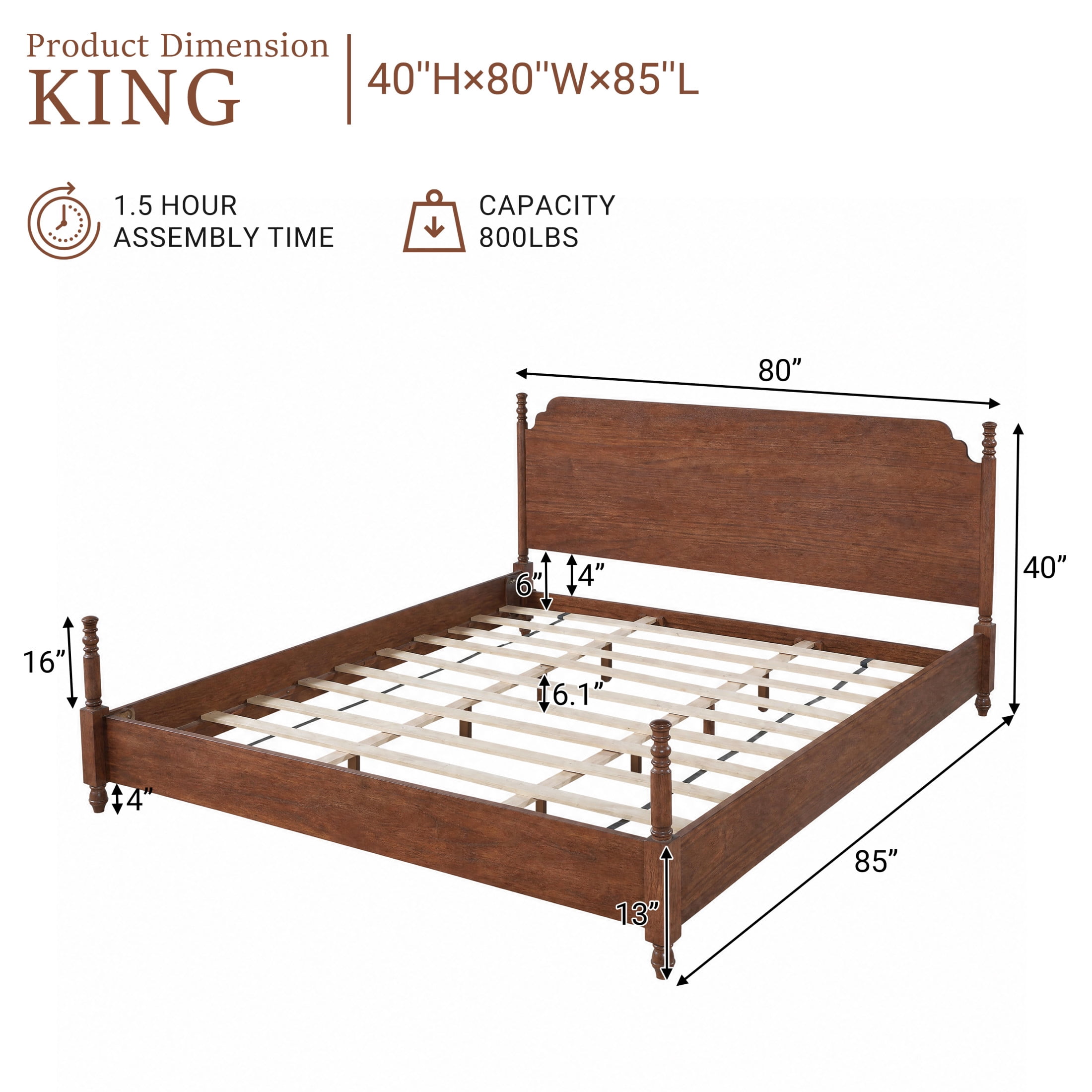 Christopher Knight Home Farmhouse King Platform Bed with Curved Headboard, Turned Legs, Walnut Brown