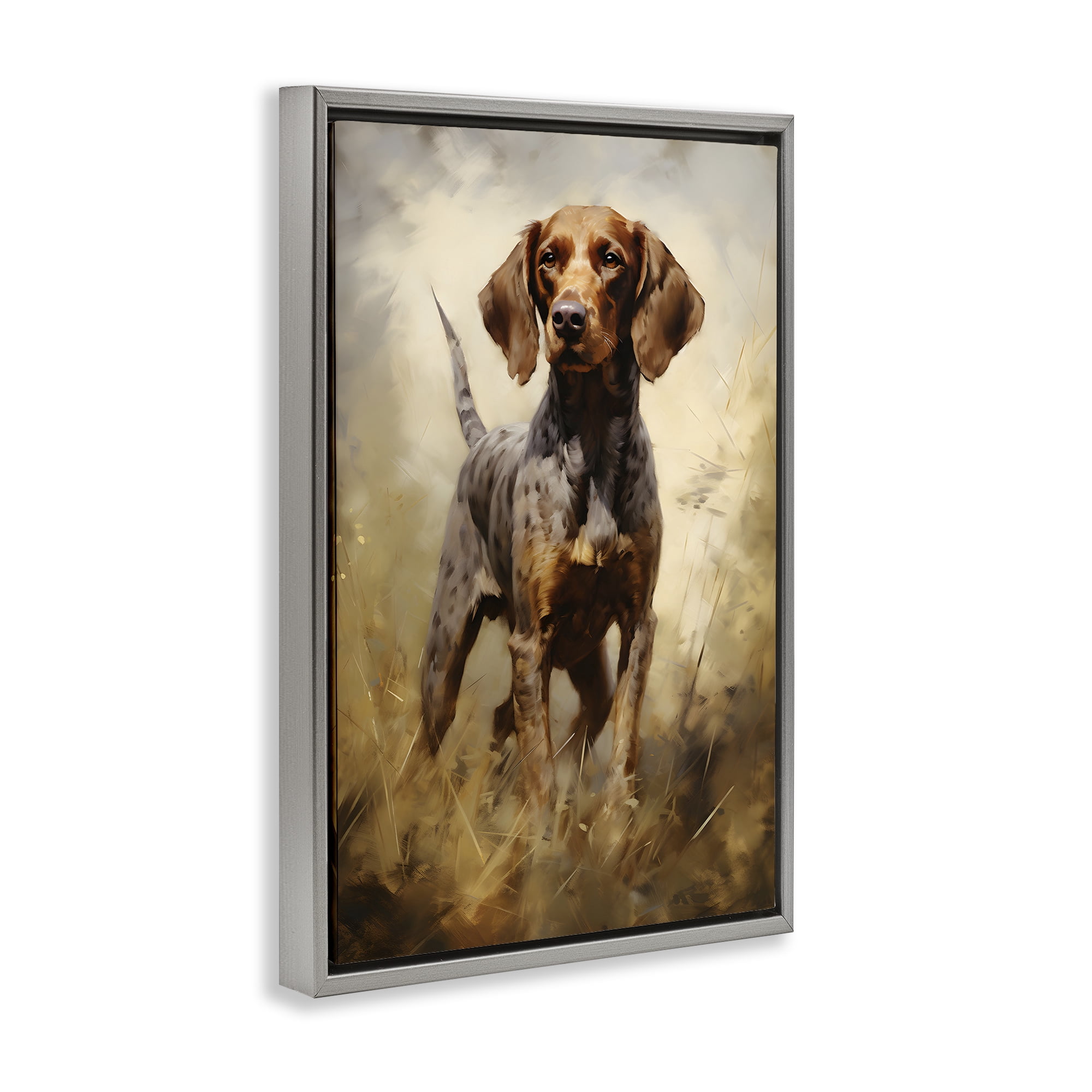 Stupell Industries Alert Hunting Dog Animals & Insects Painting Gray Floater Framed Canvas Art Print Wall Art, 17 x 25