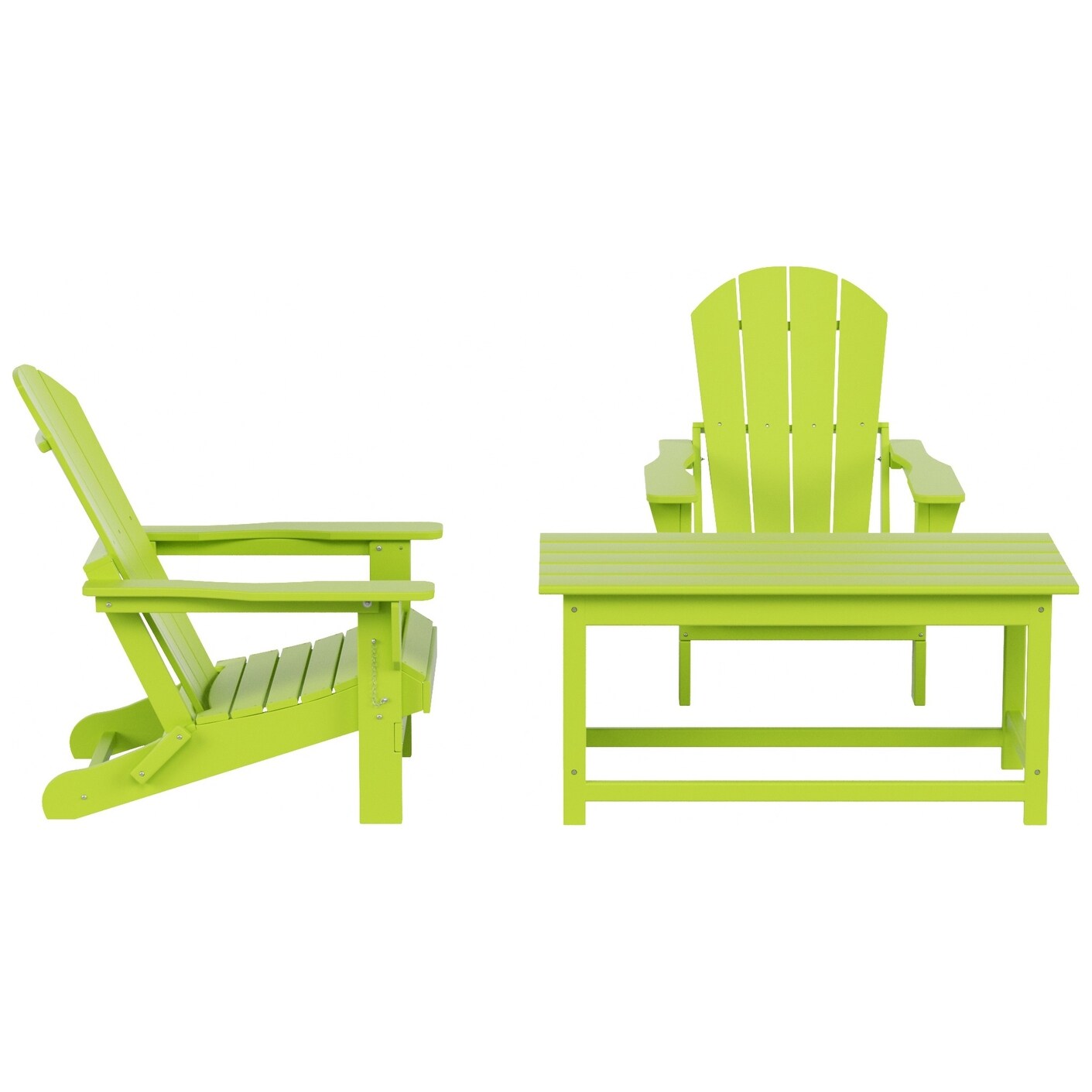 3-Piece Bistro Set Outdoor Patio Adirondack Chair with Coffee Table, Lime