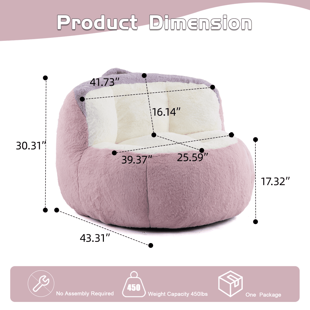 Tcbosik Bean Bag Chair, Comfy Faux Fur Reading Chair for Adults, Single Sofa Chair, Lounge Chair for Home Office, Pink+White+Purple