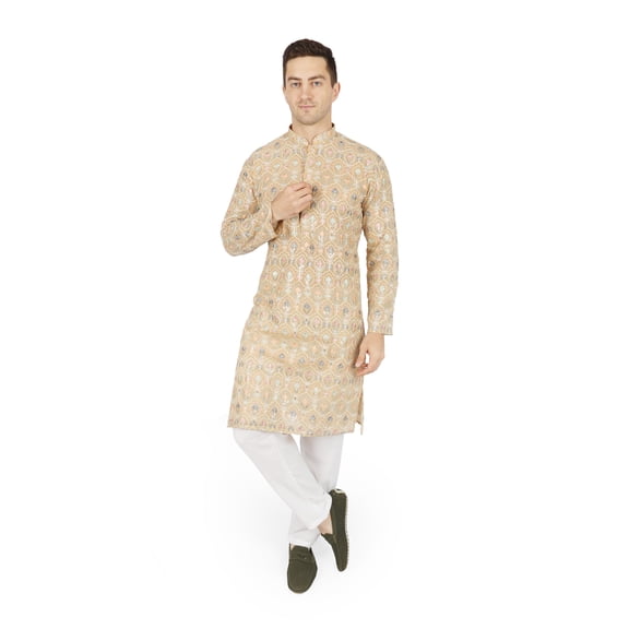 TRILOKI Damask Men Kurta Pajama Set Ethnic Indian Traditional Wear Ethnic Diwali Puja