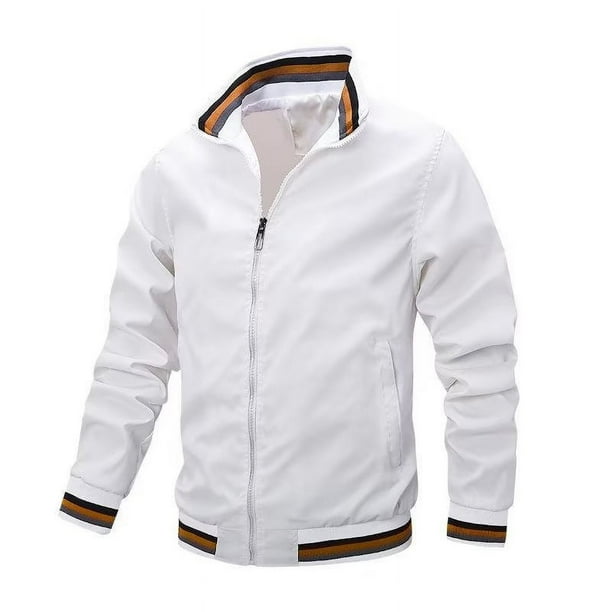 Chaqueta de hombre con cuello alto de moda casual a rayas.