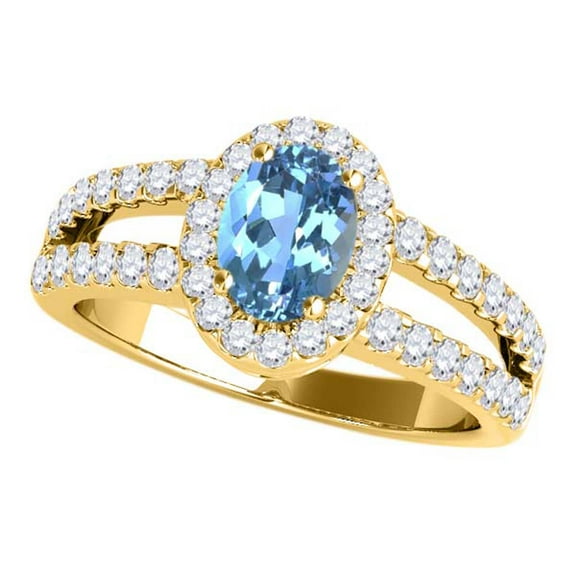 Mauli Jewels Rings for Women 1.65 Carat Diamond and Oval Shaped Blue Topaz Ring 4-prong 10K Yellow Gold