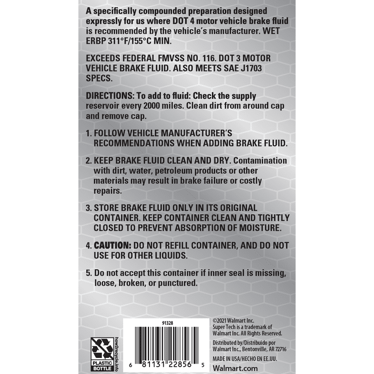 Super Tech Dot 4 Brake Fluid, 32 fl oz Synthetic Brake Fluid Meets
