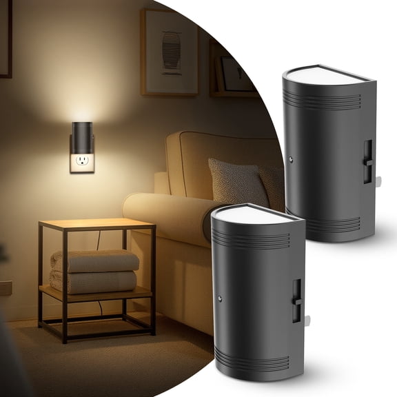 YANSUN 1-Light Black Dimmable Plug-In Night Lights with Dusk to Dawn Sensor, 3000K Warm White Glow(2-Pack)