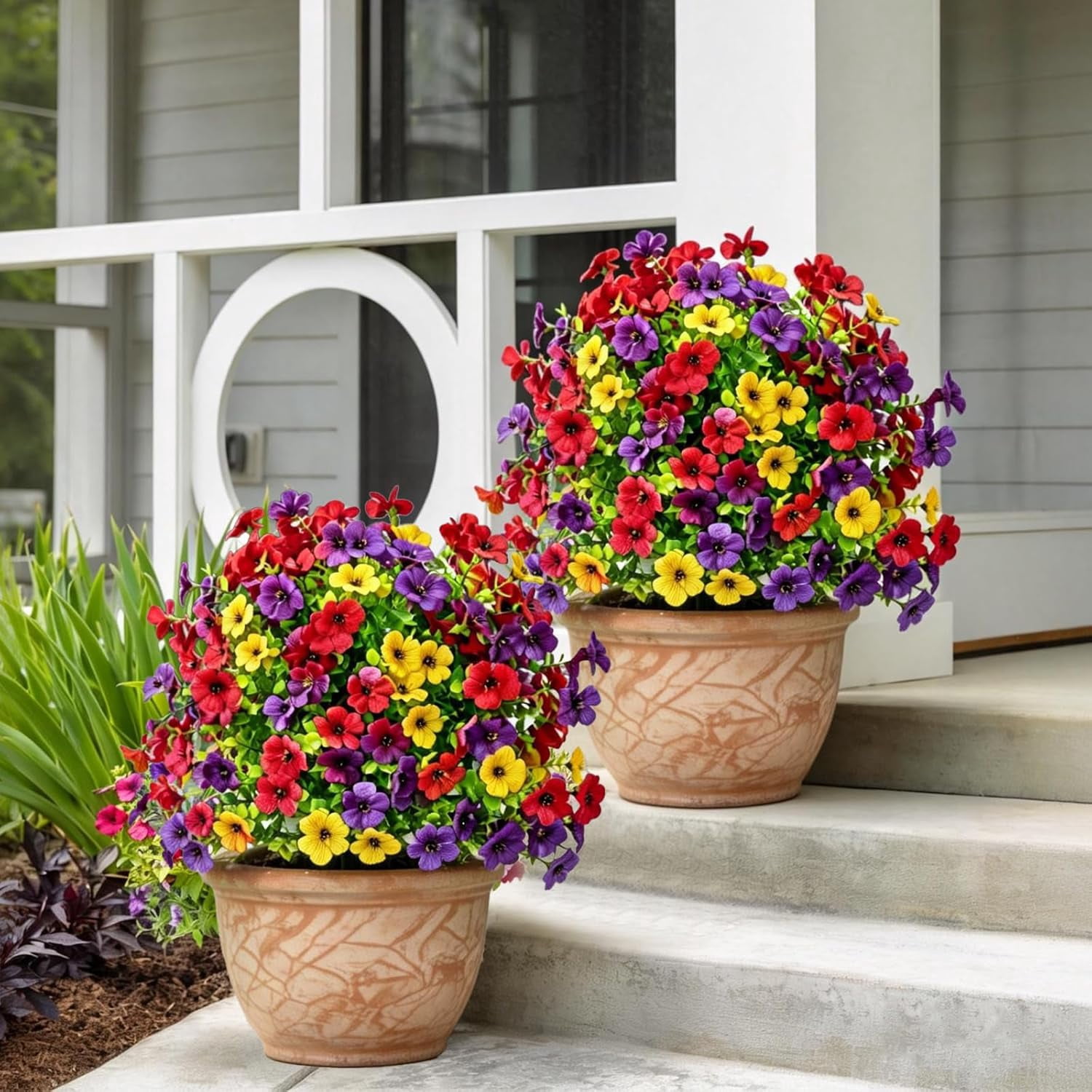 22" Artificial Flowers with Ground Spikes for Outdoors, Faux Bushes UV Resistant Spike Ball, Fake Plants Decoryard Decorations, Plastic Greenery for Garden, Yard, Patio, Front Porch,Home Décor