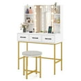 thumbnail image 1 of Costway Vanity Desk with Mirror Lights Power Outlets 4 Open Shelves 3 Storage Drawers, 1 of 10