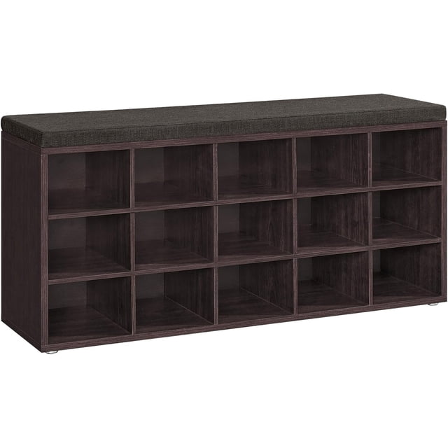 Shoe Bench with Cushion Storage Bench with Padded Seat Entryway Bench with Compartments for Bedroom Ebony and Slate