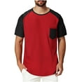 thumbnail image 2 of PNTUTB Men's Fashion Patchwork Solid Color Chest Pocket Lightweight Breathable Crew Neck Short Sleeve Top, 2 of 6