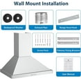 thumbnail image 6 of Range Hood 30 inch, Stainless Steel Range Hood Ducted/Ductless Convertible Duct, Wall Mount Kitchen Hood w/Baffle Filters, 3 Speed Fan, LED Light and Touch Control, 6 of 7