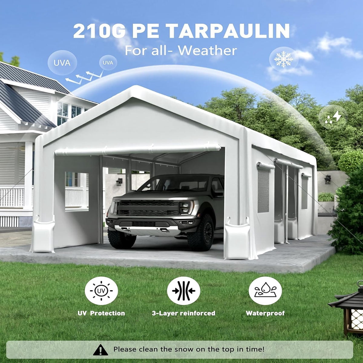 Danolapsi 10'x20' Replacement Canopy Cover Top Heavy-Duty Carport Cover，160G PE Waterproof & UV-Resistant Replacement Canopy Top Only Easy Installation(Frame Not Included)