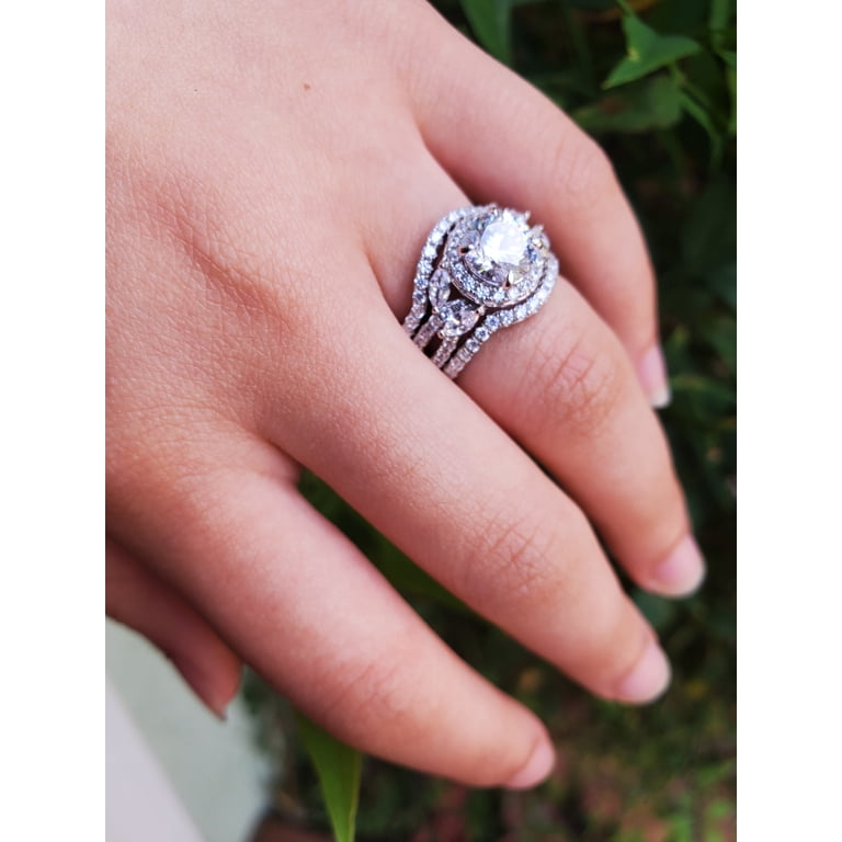 3-Piece Engagement & Wedding Ring Set - 925 Sterling Silver With Simulated Diamonds 8 thumbnail image