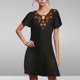 thumbnail image 1 of Puntoco Vestido De Cuello Redondo De Manga Corta Suelto Casual Estampado Estilo Étnico De Verano Para Mujer Negro Xxl,Regalos Para Mujer Joven, 1 of 5