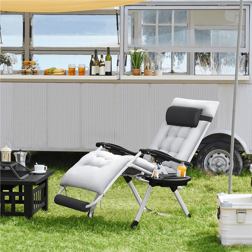 Alden Design 26in Zero Gravity Recliner with Cotton-padded Mattress for Outdoor, Gray