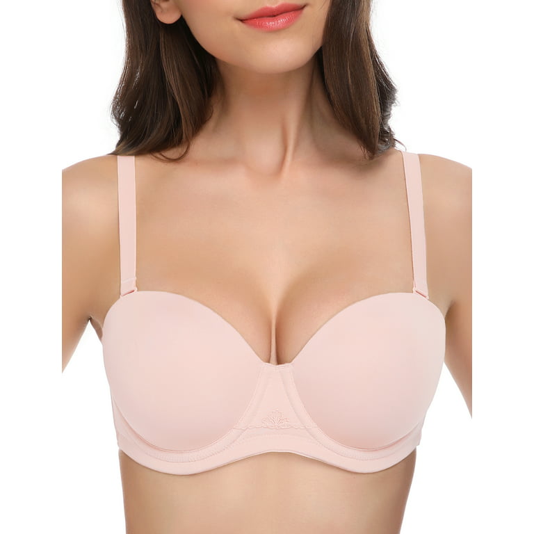 Exclare Women's Multiway Strapless Bra Full Figure Underwire Contour Beauty  Back Plus Size Bra(Walnut,32D)