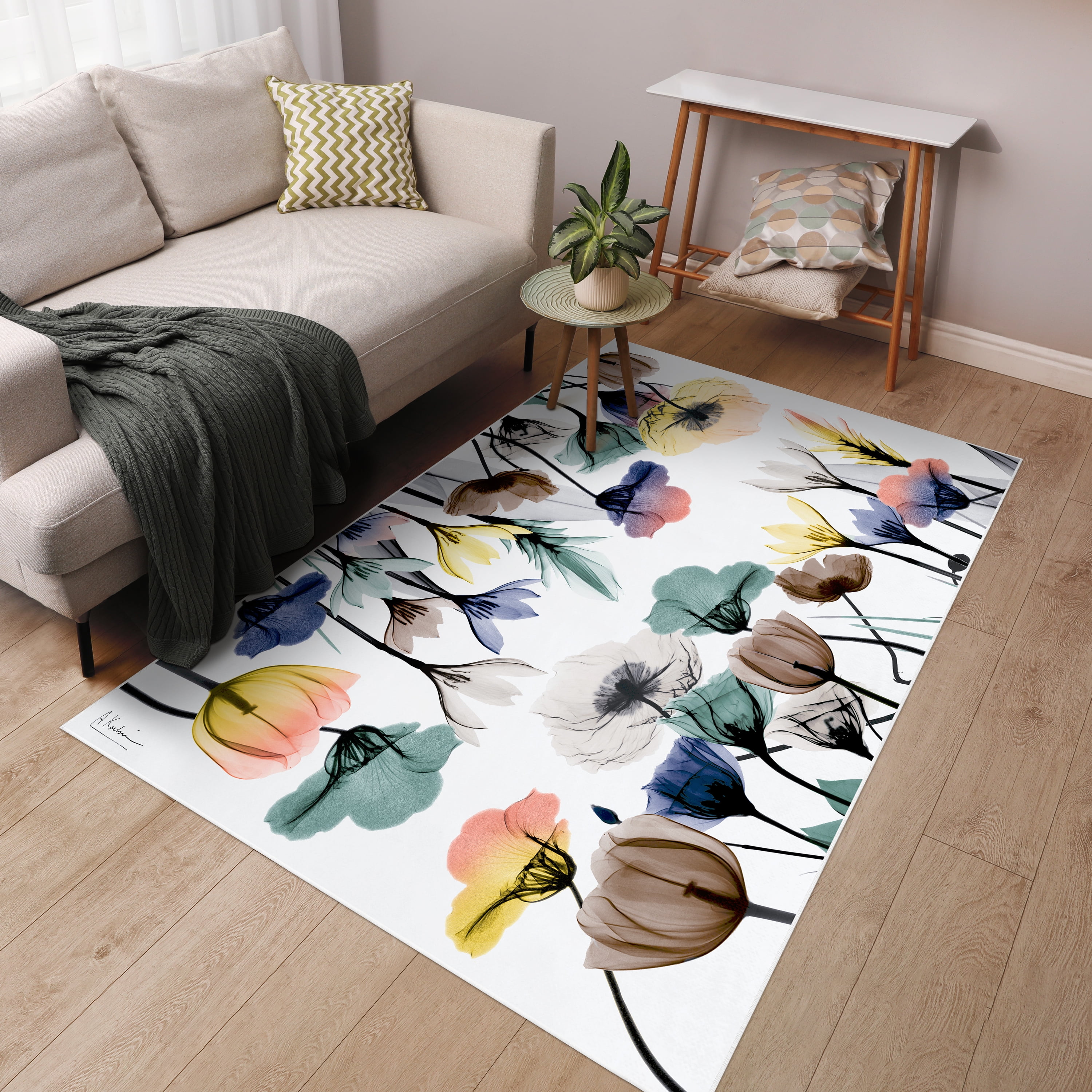 Floral Pleasures I Washable Flowers Art Area Rug size 5'x8', Power-loomed, Heavenly Softness with Non-Slipping Backing