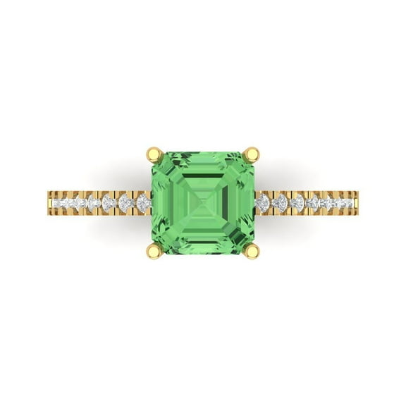 Solitaire with Accents Engagement Ring for Women - 2.7ct Simulated Green Diamond in 18K Yellow Gold Promise Ring