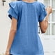 thumbnail image 4 of Camiseta informal de verano de doble capa, holgada, con cuello en V y mangas con volantes para mujer, 4 of 6