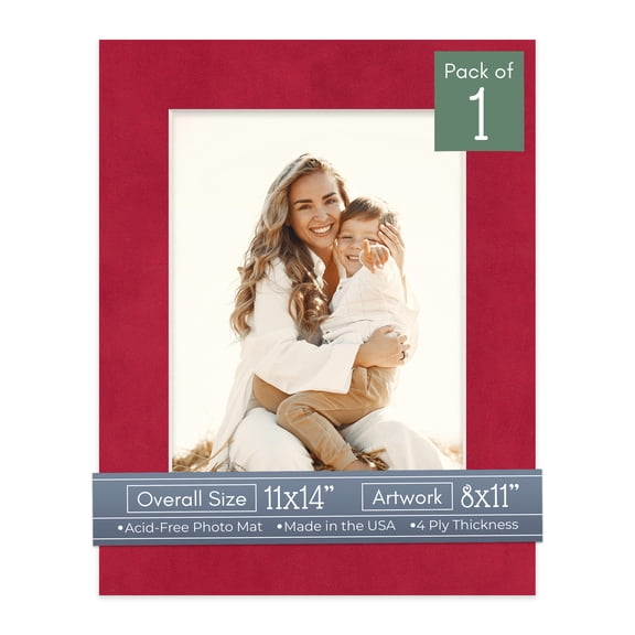 Red Suede Picture Frame Mat for 11x14 Frames - Fits 8x11 Photos - 1 Mat