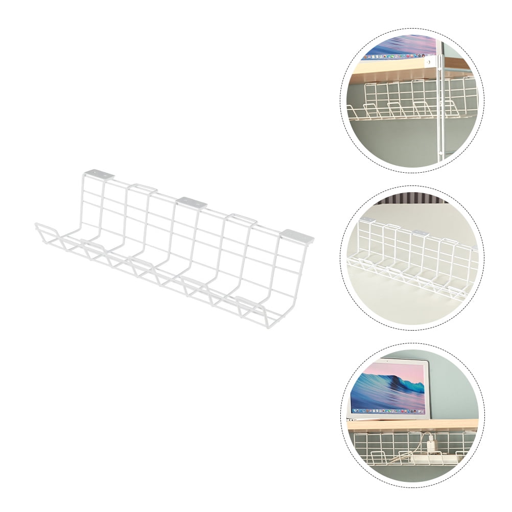 Soimiss Cable Management Shelf White Under Desk Iron Rack Durable Cord Organizer for Home