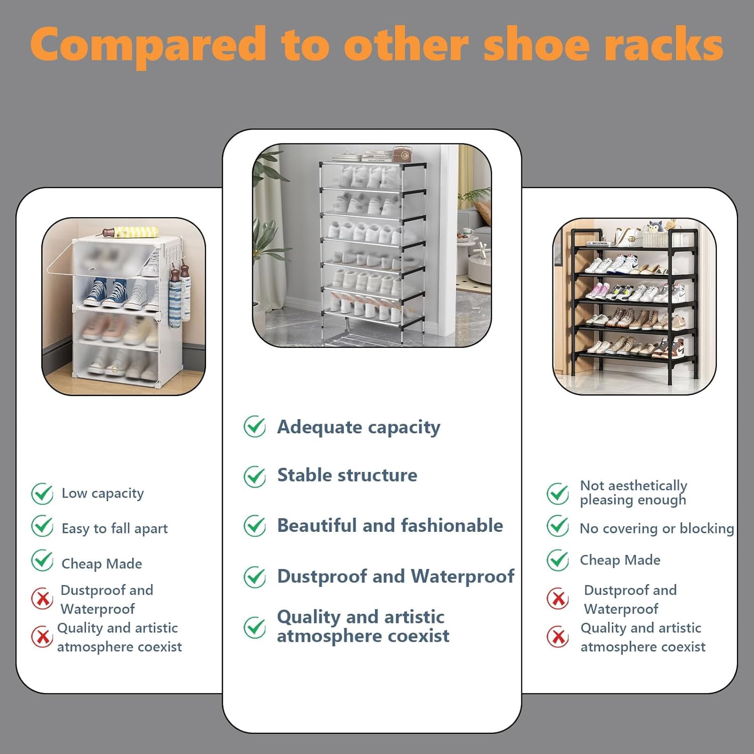 SINGOMON Shoe Rack, 5-Tier Shoe Cabinet With Lid, Large Capacity, Can Store 20 Pairs Of Shoes, Adjustable Height.
