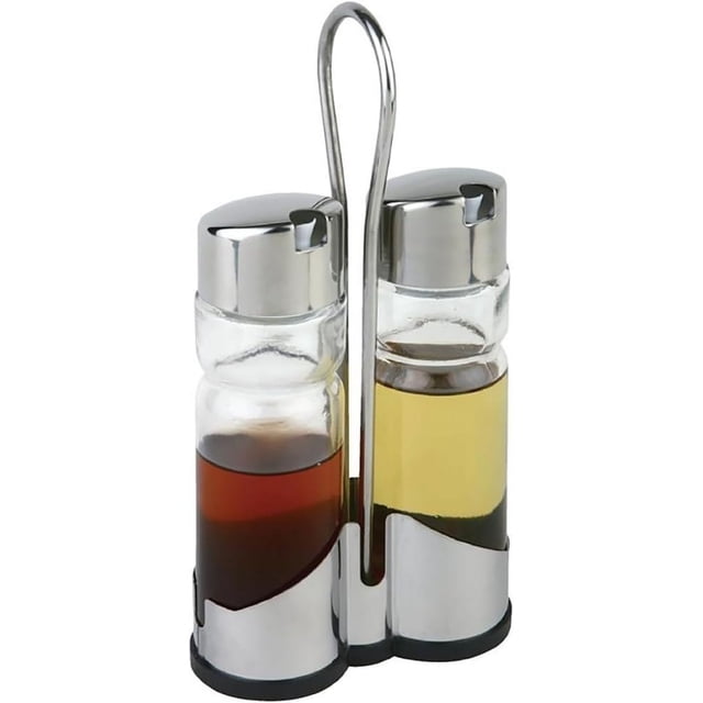 Juego de Aceitera y Vinagrera de Vidrio - Juego de Vinagreras Aceiteras y Vinagres - Juego de Vinagreras y Soporte - 2 Piezas