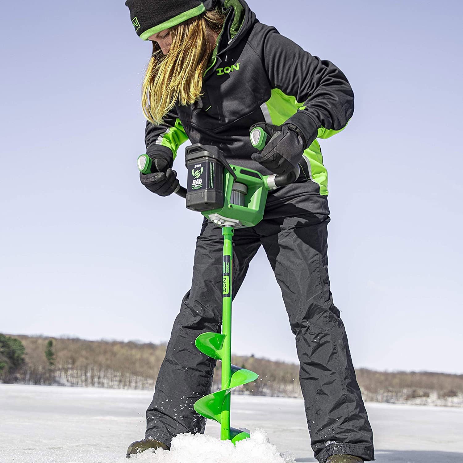 ION R1 39250 In Lithium Ion Electric Ice Fishing Auger with Reverse  Battery