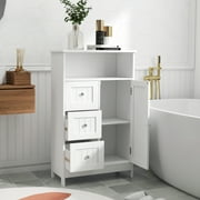 Tenozek Morden Bathroom Storage Cabinet with 3 Drawers and 1 Door, White