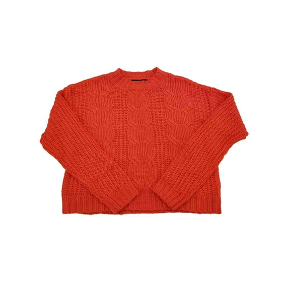 Womens Bright Orange Long Sleeve Cable Knit Winter Sweater Top L