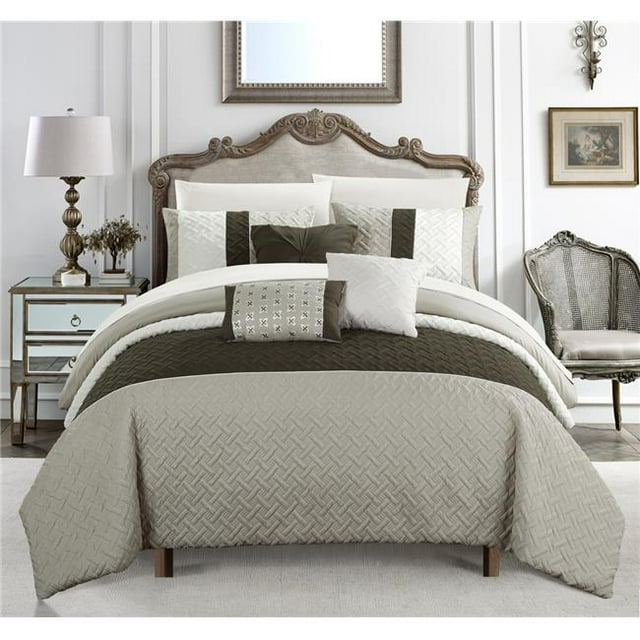 Chic Home CS8141-US Lior Comforter Set, Queen Brown - 10 Piece