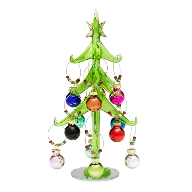 Mingle & Jingle Green Glass Xmas Tree with 12 Wine Charm Ornaments ...