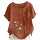 thumbnail image 2 of Xuyuer Women's Spring And Summer Block Print Round Neck Button Short Sleeve Casual T-Shirt, 2 of 5
