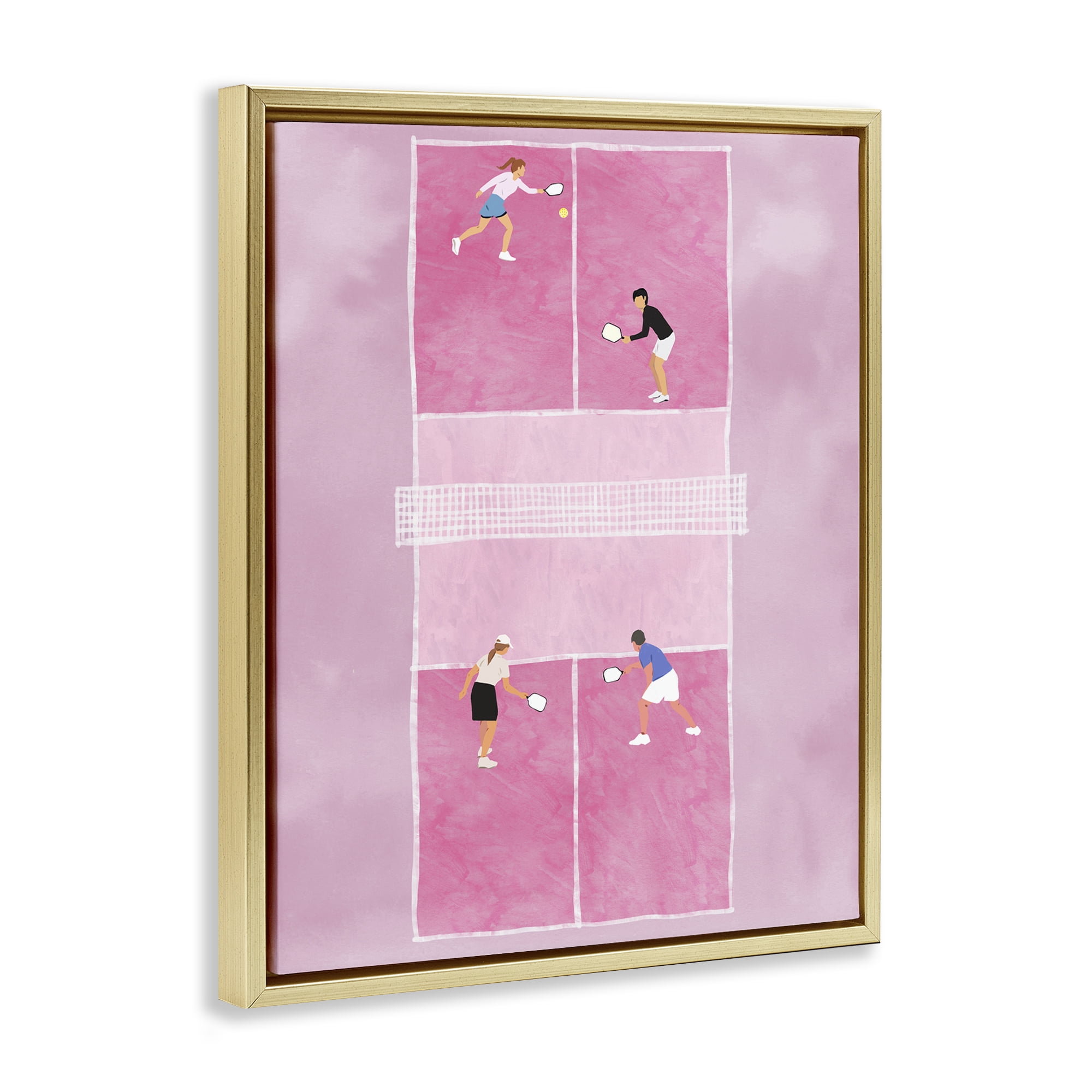 Stupell Industries Pink Pickleball Court Sports Painting Gold Floater Framed Canvas Art Print Wall Art, 25 x 31