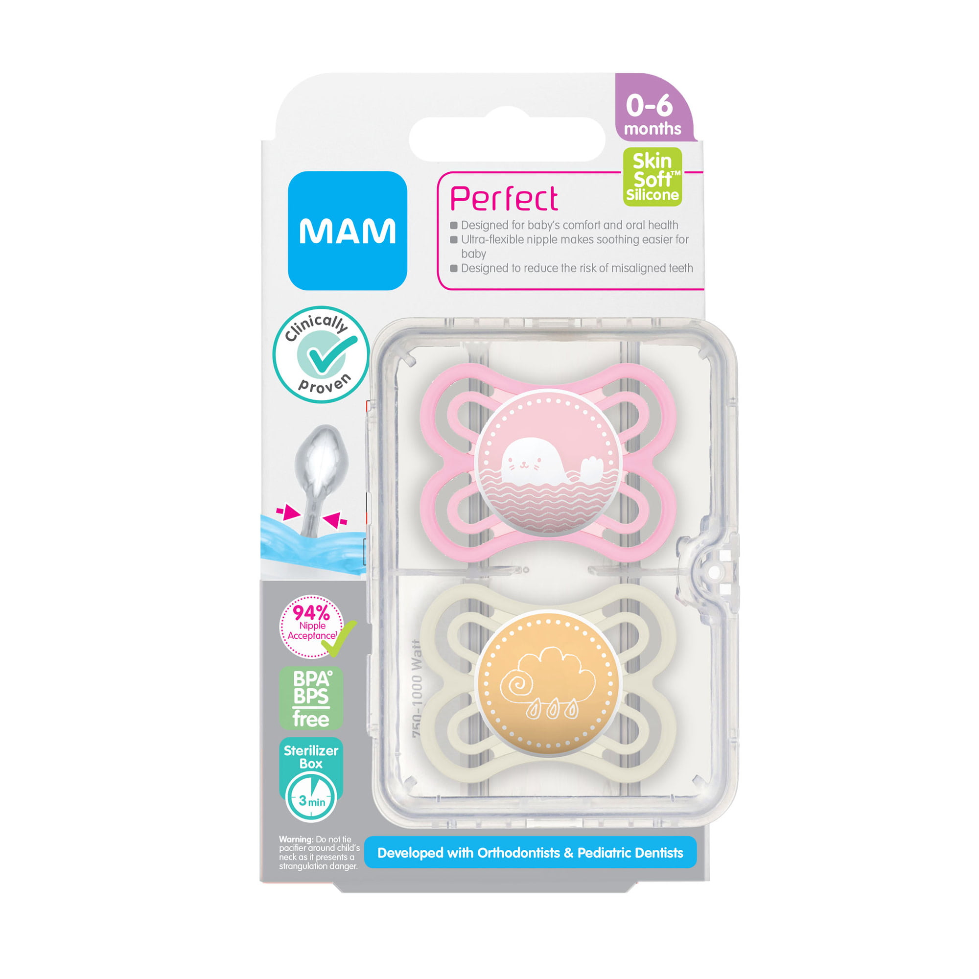 MAM Perfect Silicone Pacifier (2-6 Months) - 1 pcs (Assorted Colours)  /Puting Silikon Bayi (2-6
