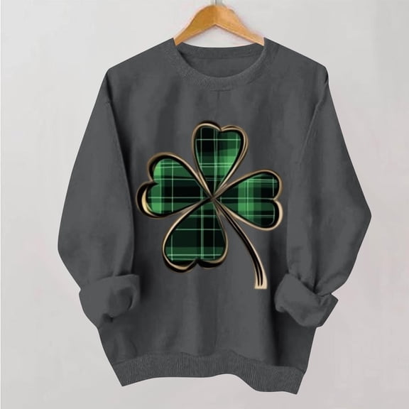 St. Patrick's Day Sweatshirt for Women Plaid Shamrock Graphic Crewneck Long Sleeve Pullover Relaxed Fit Festive Holiday Casual Clothes
