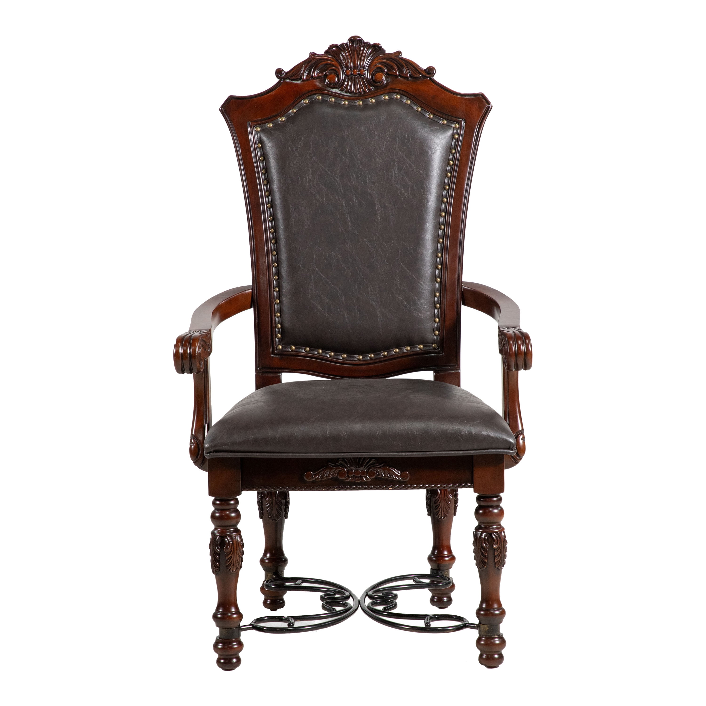 Furniture of America Cato Padded Faux Leather Indoor Armchairs, Brown Cherry (Set of 2)