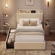 thumbnail image 4 of Ivory blanca tamaño individual marco de cama con almacenamiento cabecero 2 cajones bouclé forrado cama de plataforma con estante de libros no necesita colchón base easy to assemble, 4 of 9
