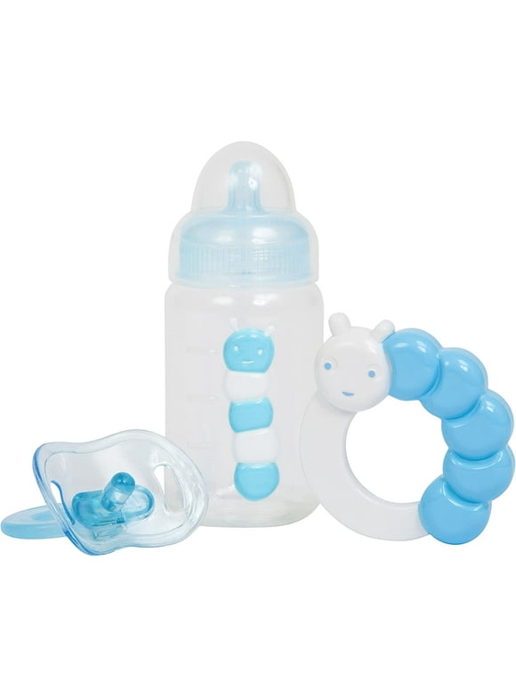Blue Baby Doll Bottle, Rattle & Pacifier Set , JC Toys - for Keeps Playtime! , Fits Many Dolls up to 15" , Play Accessories , Ages 2+ Blue Bottle Set